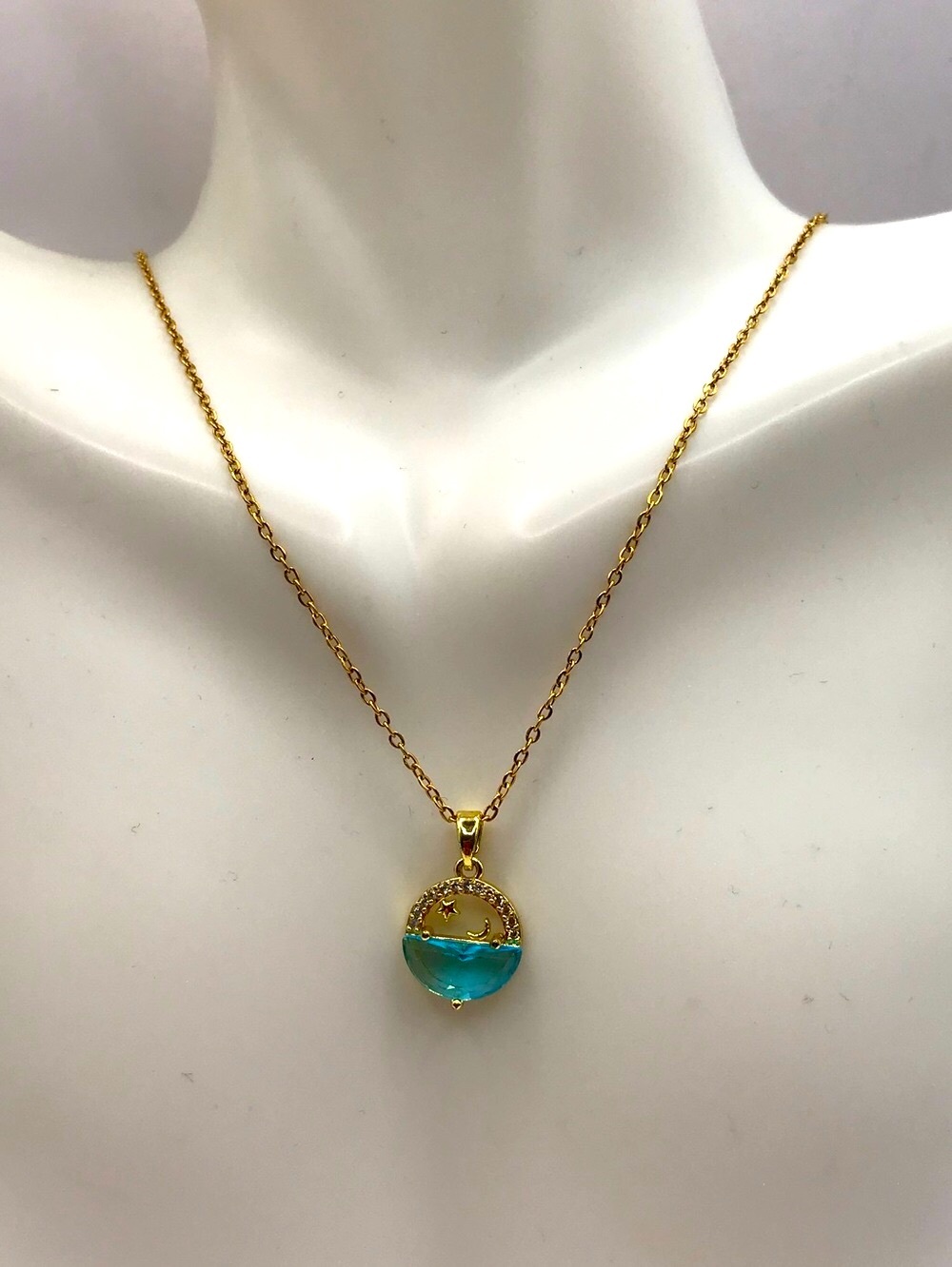 Gold-tone Necklace with Moon & Star Ocean Inspired Pendant